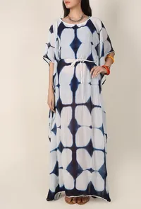 Indigo and White Clamp Dyed String Kaftan image 2