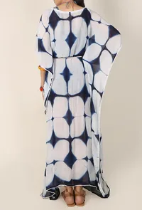 Indigo and White Clamp Dyed String Kaftan image 4