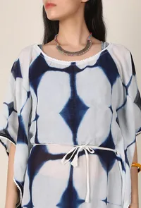 Indigo and White Clamp Dyed String Kaftan image 6