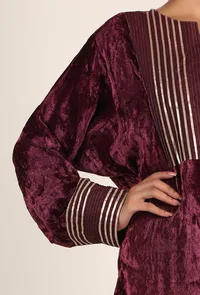 Wine Red Zari Patchwork Chenille Phiran image 5