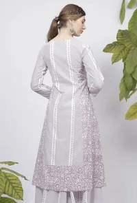 Lilac Floral Stripes Hand-Block Printed A line Cotton Kurta image 4