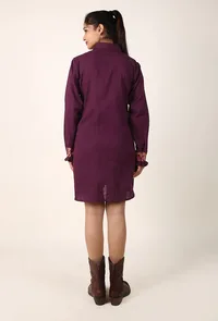 Maroon Ruffle Cotton Slub Shirt Dress With Kalamkari Cuffs image 4
