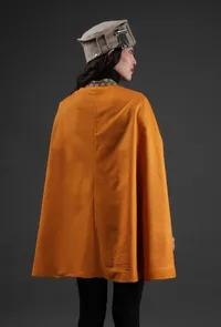 Parehaa Mustard Cashmilon Front-Open Overlay Cape With Ajrakh Detailing image 4