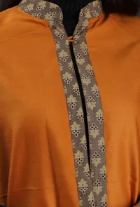 Parehaa Mustard Cashmilon Front-Open Overlay Cape With Ajrakh Detailing image 5