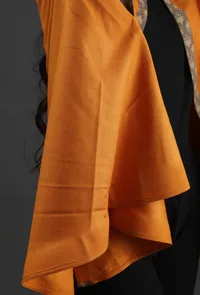 Parehaa Mustard Cashmilon Front-Open Overlay Cape With Ajrakh Detailing image 6