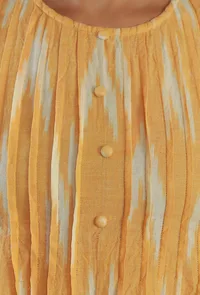 Set of 2: Yellow Ikat Cotton Gathered Kurta with White Straight Pant Set image 6