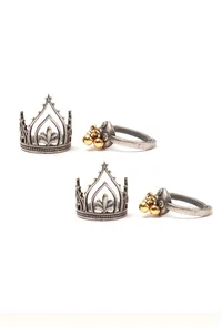 Set of 4: Crown Motif Silver Brass Toering image 2