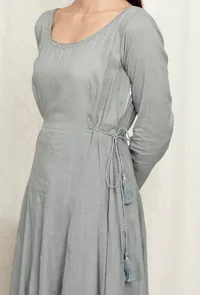 Zari Embroidered Grey Cotton Kurta image 5