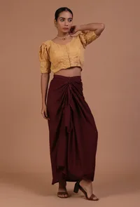 Golden Color Cotton Chikankari Blouse image 3