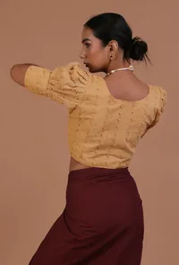 Golden Color Cotton Chikankari Blouse image 6