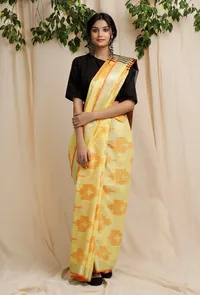 Tuscan Yellow Cotton Ikkat Saree With Blouse Piece image 1