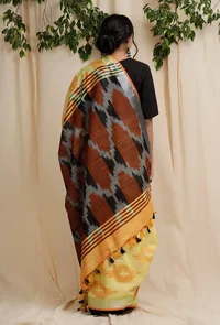 Tuscan Yellow Cotton Ikkat Saree With Blouse Piece image 2