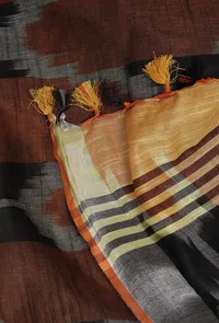 Tuscan Yellow Cotton Ikkat Saree With Blouse Piece image 3