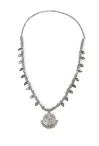 German Silver Designer Ganpati Pendant With Ghunghru Leaf Long Chain Necklace image 2