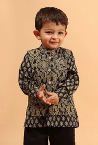 Parv Black Ajrakh Print Cotton Nehru Jacket image 1