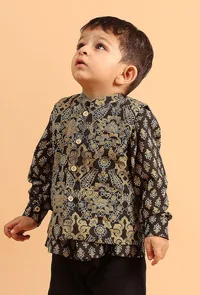 Parv Black Ajrakh Print Cotton Nehru Jacket image 2