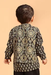 Parv Black Ajrakh Print Cotton Nehru Jacket image 3