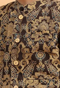 Parv Black Ajrakh Print Cotton Nehru Jacket image 4