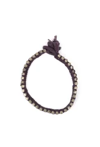 Set Of 2: Nura Brown Thread & Antique Plated Brass Beaded Anklets image 2