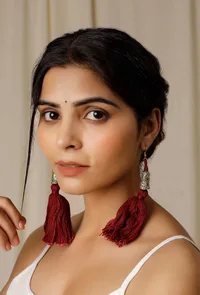 Maroon Tassels Tribal Earrings image 1