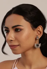 Sunlit Petals: Brass Oxidized Silver Sunflower Earrings image 1