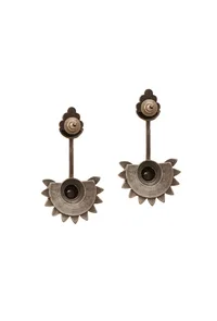 Sunlit Petals: Brass Oxidized Silver Sunflower Earrings image 3