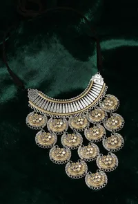 Maharani Chandram Royal Antique Oxidized Coin Statement Necklace image 1