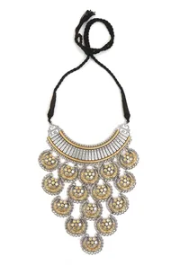 Maharani Chandram Royal Antique Oxidized Coin Statement Necklace image 2