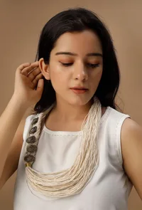 Lace White Coin Layered Thread Necklace image 1