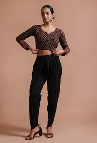 Black Cotton Ajrakh Printed Full Sleeve Blouse image 2