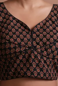 Black Cotton Ajrakh Printed Full Sleeve Blouse image 5