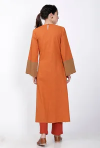 Color Blocked Rust Orange A-line kurta image 4