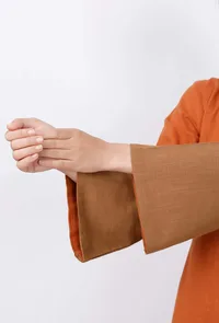 Color Blocked Rust Orange A-line kurta image 6