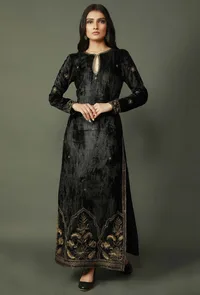 Black Zari Embroidered Chenille Kurta image 1