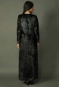 Black Zari Embroidered Chenille Kurta image 3