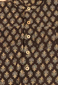 Set Of 3: Moksh Black Cotton Kurta, Pyjama & Ajrakh Print Jacket image 5