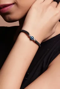 Handmade Nazariya 6 mm Evil Eye Charms Black Thread Bracelet Adjustable image 4