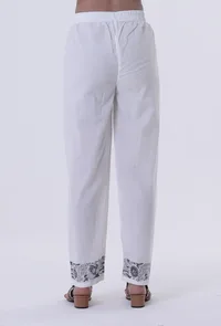 White Color Cotton Block Printed With Multicolor Motif Pant image 3