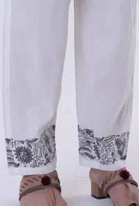 White Color Cotton Block Printed With Multicolor Motif Pant image 4