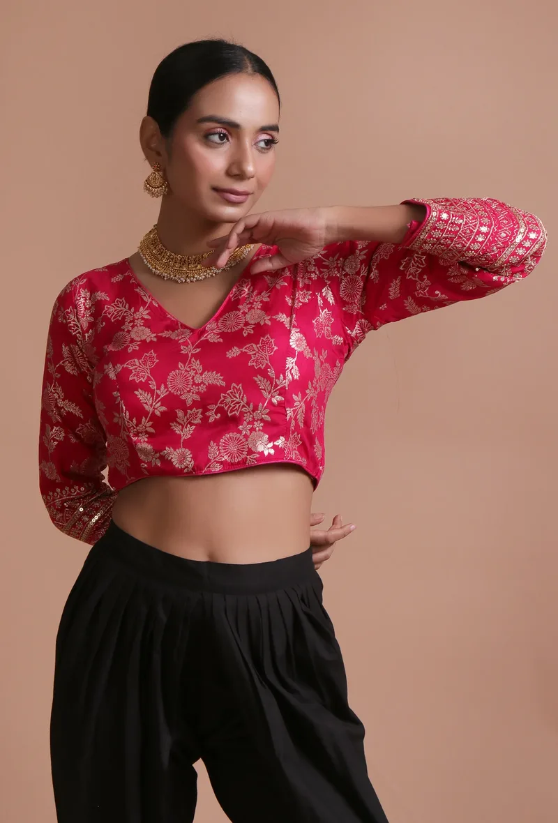 Pink Color Raw Silk Embroidered Blouse