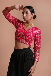 Pink Color Raw Silk Embroidered Blouse image 4