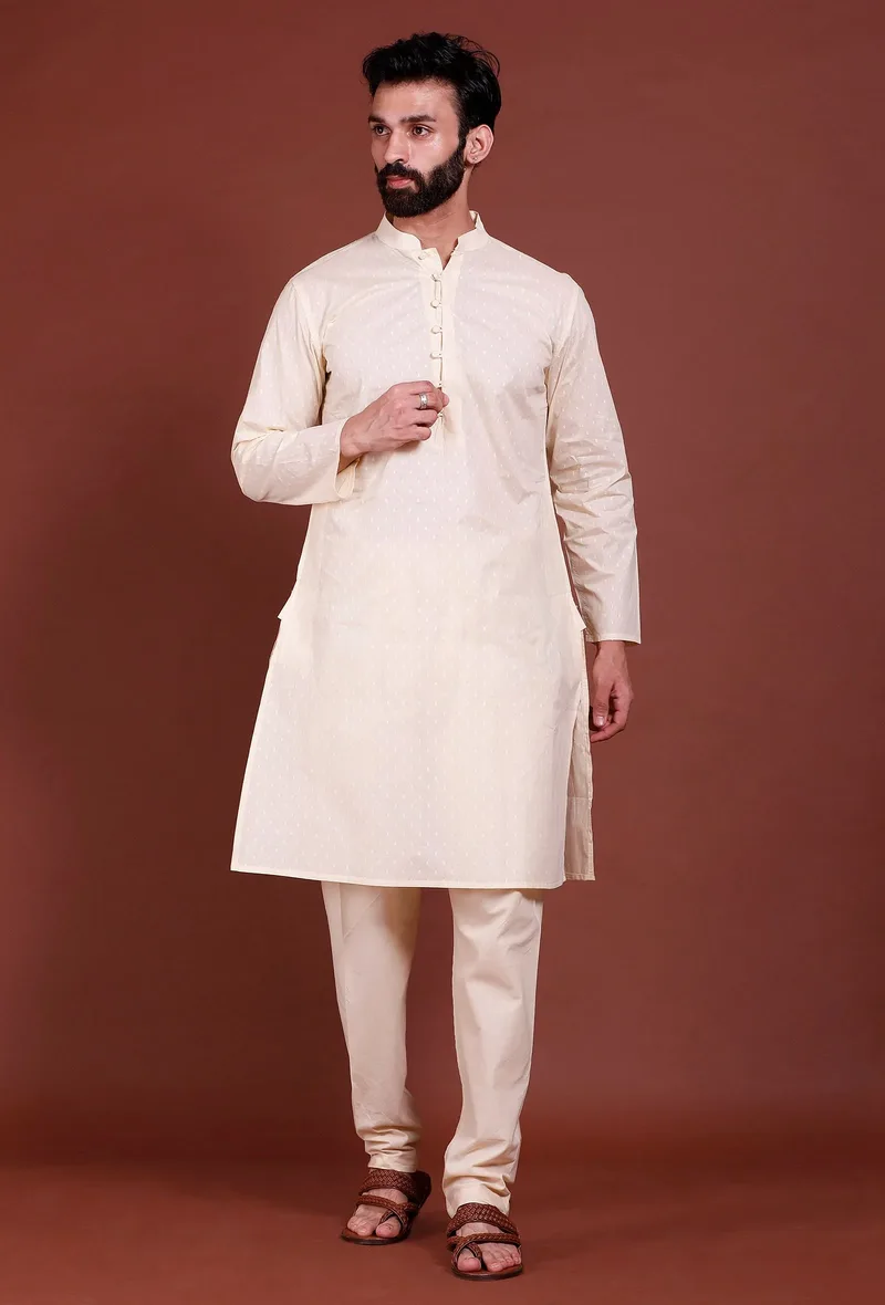 Set of 2 - Off white Buti Malmal Kurta Pyjama Set