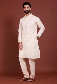 Set of 2 - Off white Buti Malmal Kurta Pyjama Set image 2