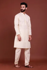 Set of 2 - Off white Buti Malmal Kurta Pyjama Set image 3
