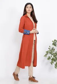 Rust A-Line Ikkat Cape with Sleeves image 1