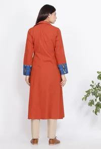Rust A-Line Ikkat Cape with Sleeves image 2