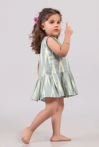 Green and Yellow Ikat Flared Dress image 2