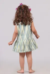 Green and Yellow Ikat Flared Dress image 4