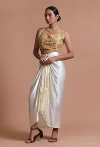 Golden Color Raw Silk Mirror Work Blouse image 4