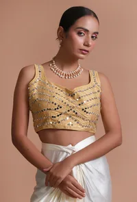 Golden Color Raw Silk Mirror Work Blouse image 6